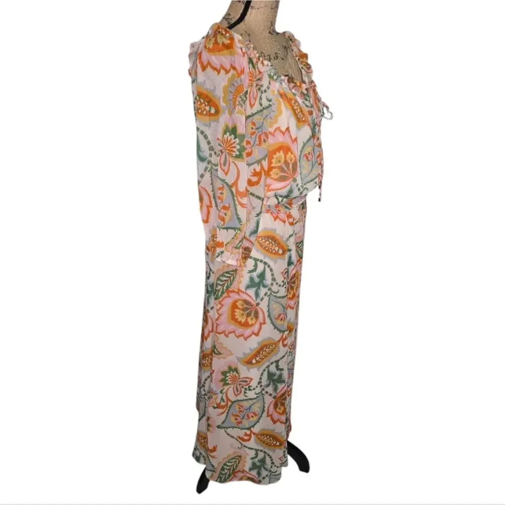 1. State Floral Cream & Orange Floral Boho Peasant Print Women's Midi Dress Plus